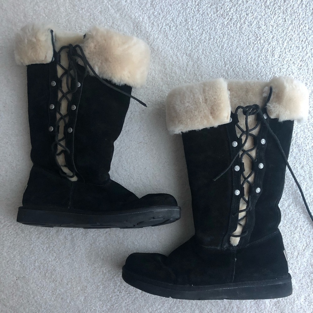 Ugg Tall Boots with fur trim and laced sides